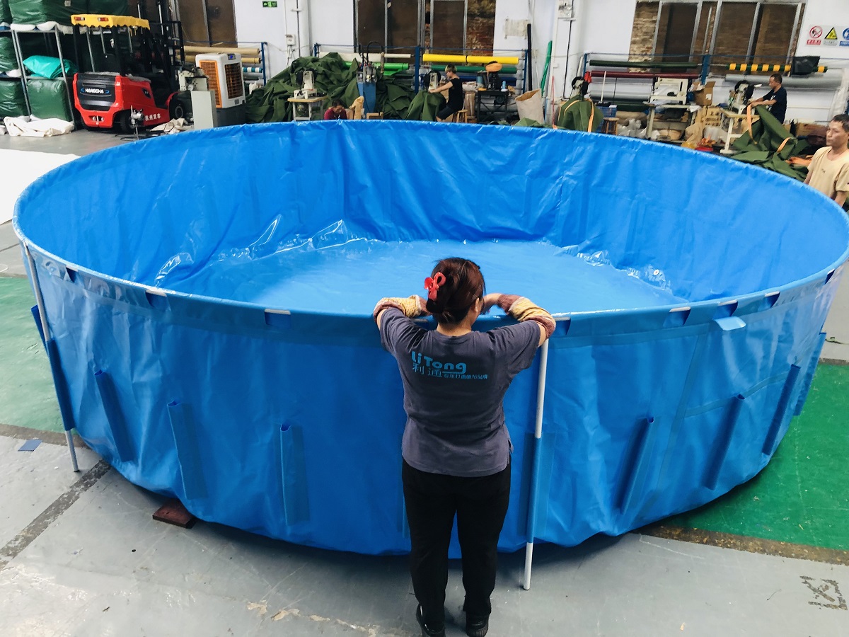 Biofloc Round fish farming tank and pond with high quality tarpaulin Tanque y estanque de piscicultura redondo Biofloc con lona de alta calidad