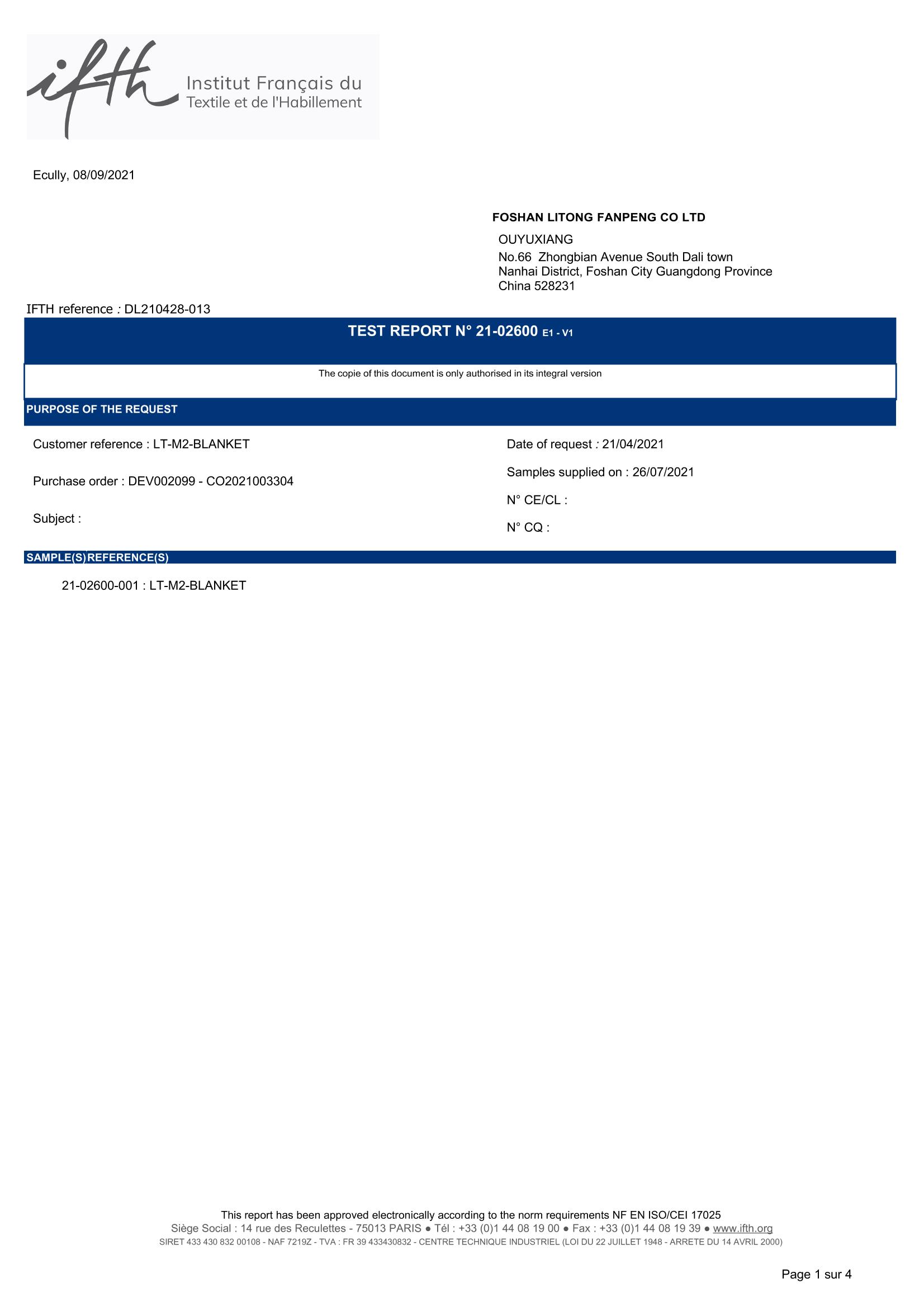 Informe de prueba ignífugo de grado M2 para barrera de sonido